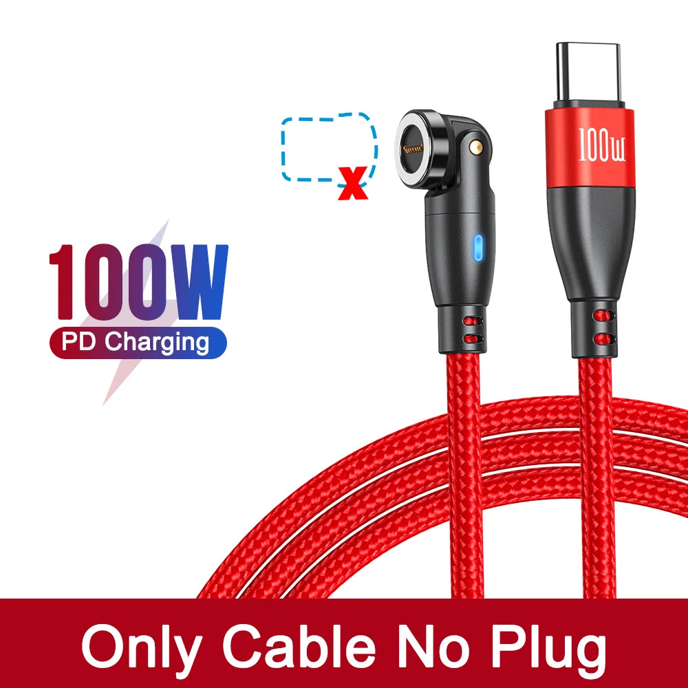 540 Degree Magnetic Fast Charging USB Type C Cable with 5A PD100W Power and 3 Tips