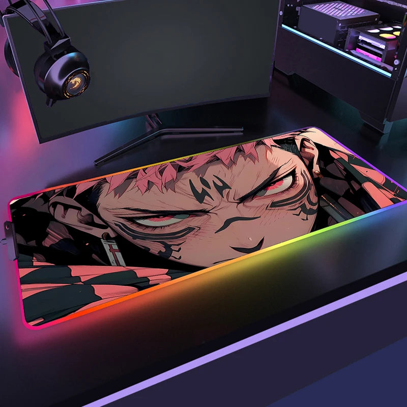 RGB Anime Gaming Mouse Mat XL with LED Lighting Non Slip Waterproof Desk Pad for Keyboard and Mouse
