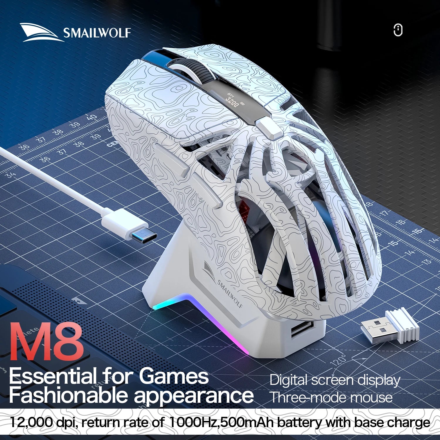 Wireless Gaming Mouse with Three Mode Connectivity and 12000 DPI Precision Sensor