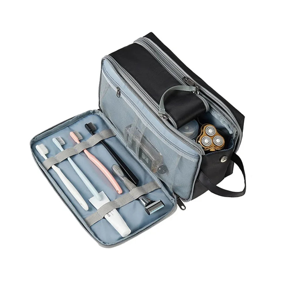 Large Capacity Multi-Layer Travel Toiletries and Makeup Organiser with Full Opening Design