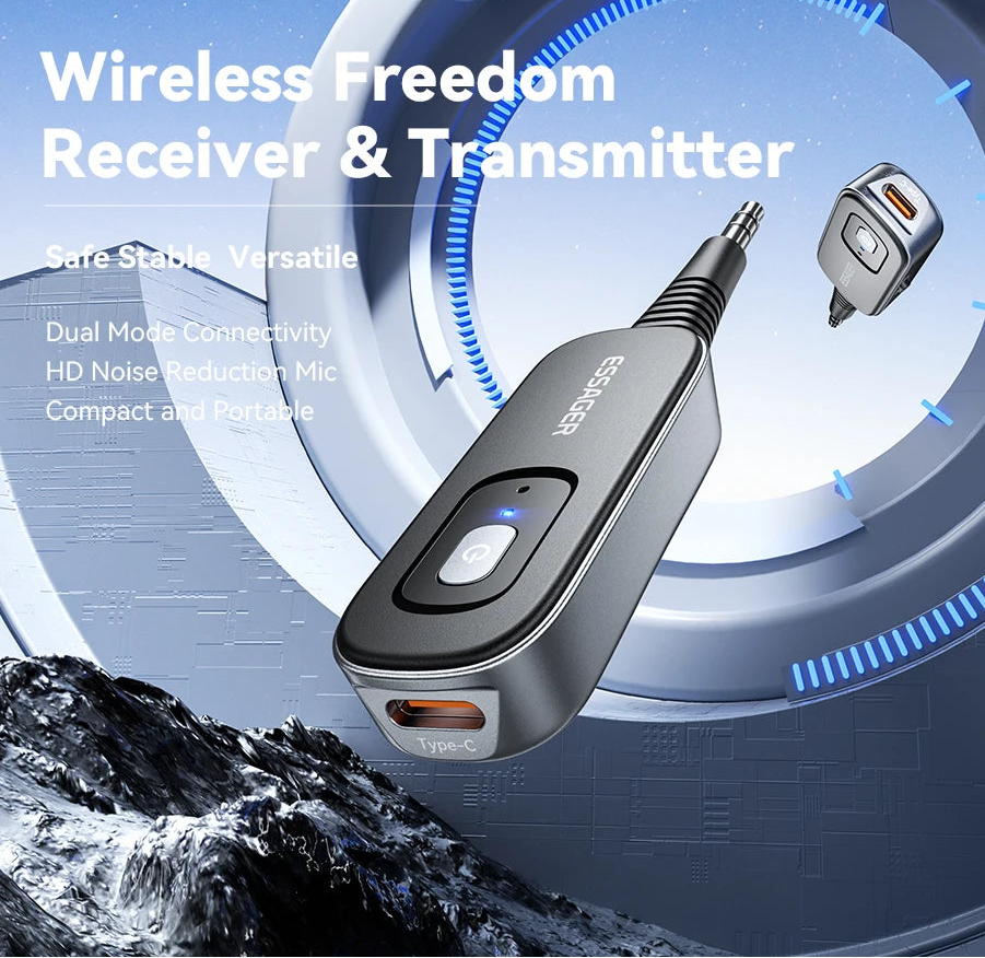 2-in-1 Bluetooth 5.1 Audio Receiver and Transmitter with 3.5mm AUX for TV Car and Earphones