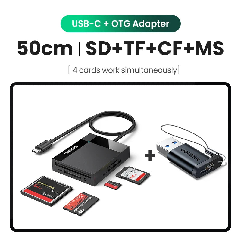 4-in-1 USB-C & USB 3.0 Card Reader SD Micro SD CF MS 5Gbps OTG Adapter for PC Laptop