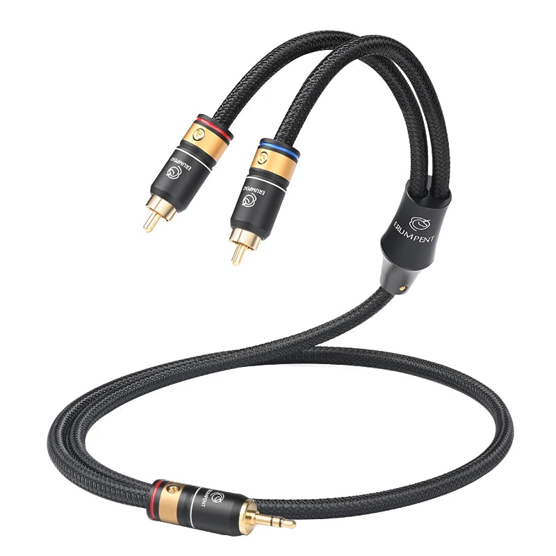 Premium 3.5mm to 2RCA HiFi Audio Cable with 6N OCC Core for Amplifier Speaker and TV Connection