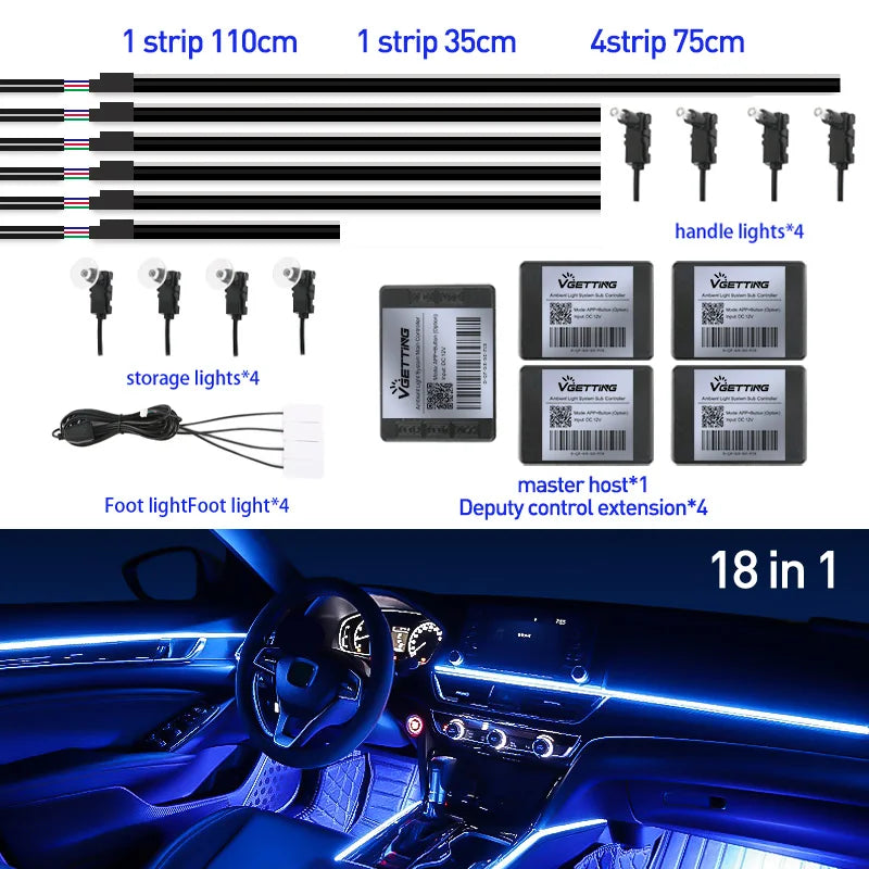 RGB Interior Ambient Car Light Strip with 64 Colour Acrylic LED Symphony Effect