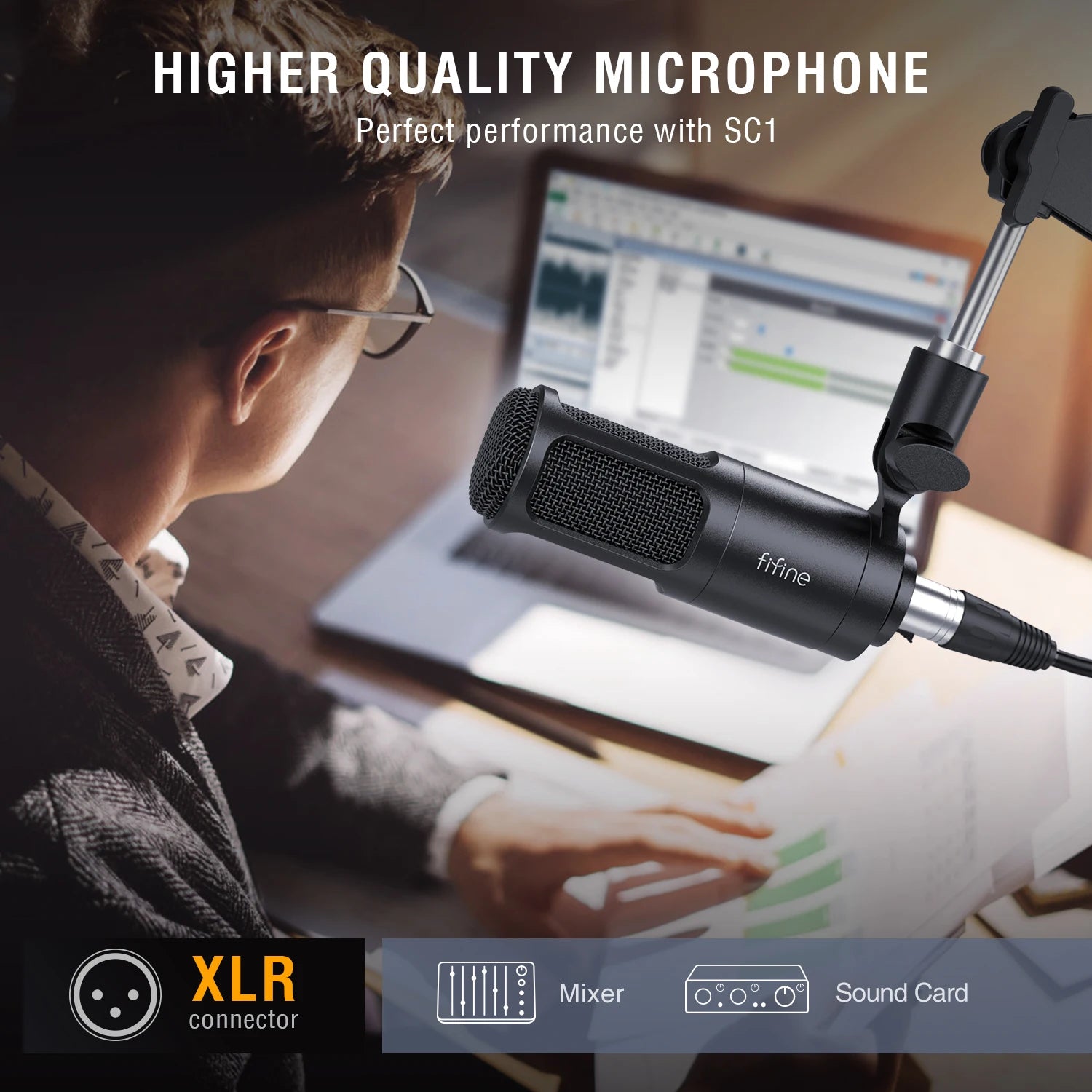 Professional Podcast Kit with Dynamic Microphone and Audio Mixer for Studio Recording