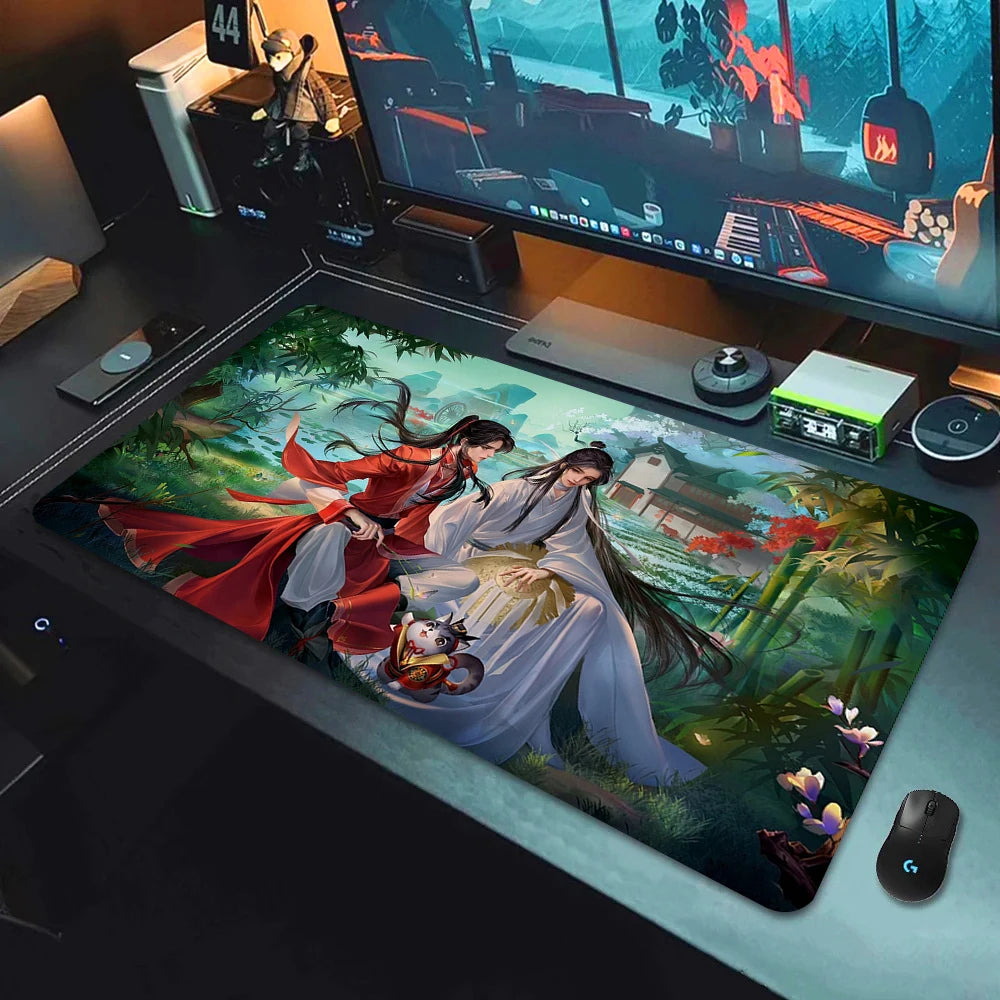 Large Non-slip Desk Mouse Pad with Stitched Edges and Wrist Rest for Office and Gaming Setups