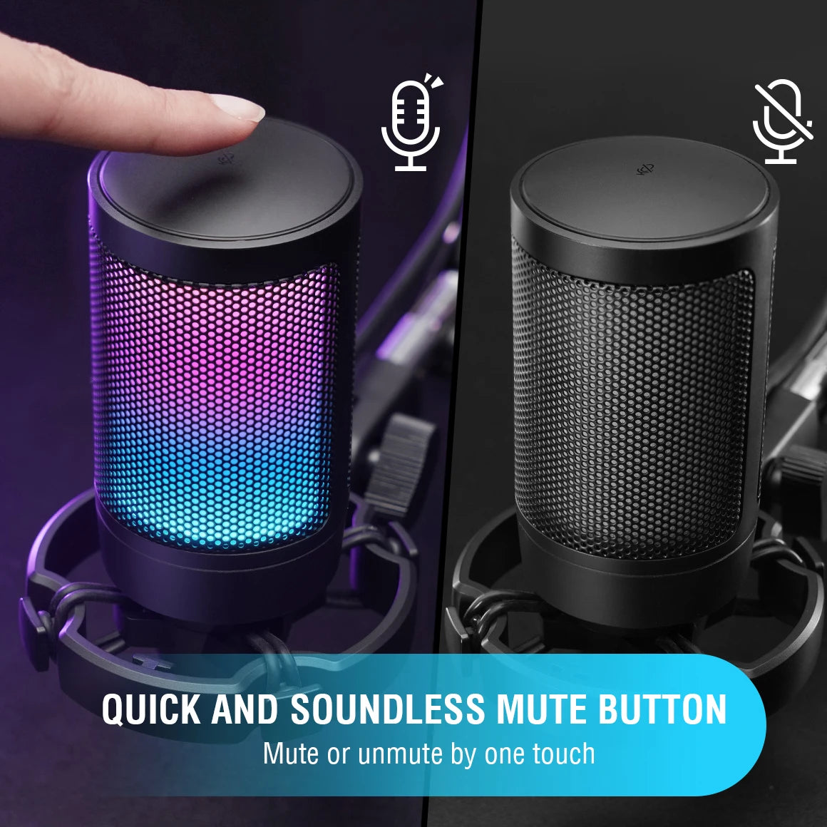 USB Condenser Gaming Microphone with RGB Tap Mute, Pop Filter and Shock Mount for PC Mac Streaming