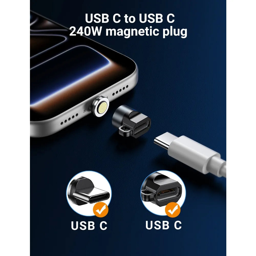 240W Mini Magnetic USB C Adapter Type C to Type C Fast Charging Data Converter Connector