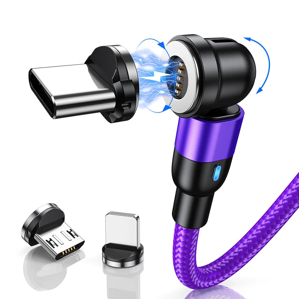 540 Degree Rotating Magnetic Fast Charging Cable USB Type C Micro USB Lightning Data Cord