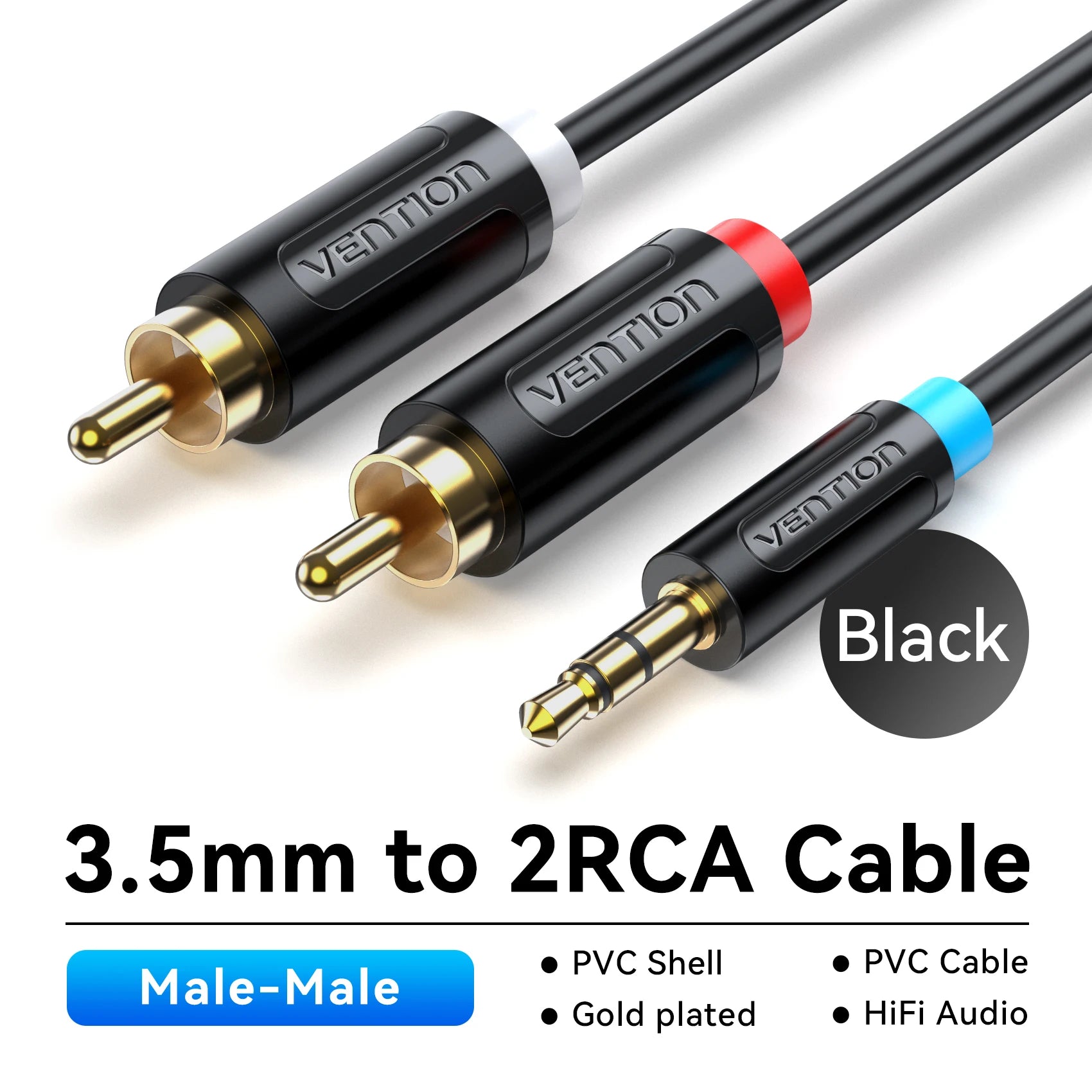 3.5mm to 2RCA Audio Cable Splitter Aux Lead for Amplifier Home Theatre Speaker