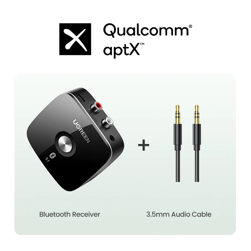 Bluetooth 5.1 aptX / aptX HD Audio Receiver RCA 3.5mm Adapter for Speakers and Earphones