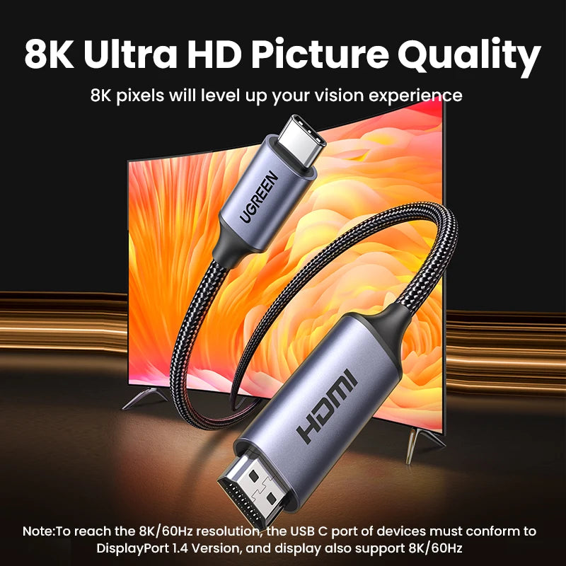 USB-C to HDMI 2.1 Cable up to 4K at 120Hz Support for Monitors TVs Laptops Tablets
