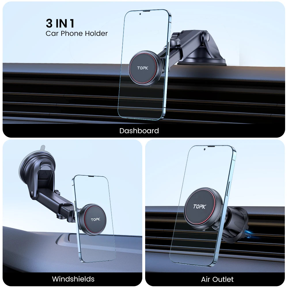 Universal 2-in-1 Magnetic Car Phone Holder, N52 Strong Magnet Mount for Dashboard & Air Vent