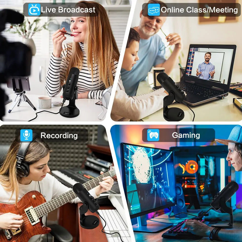 Haomuren USB Condenser Microphone with Headphone Output & Phone Adapter for PC, Mac & Gaming