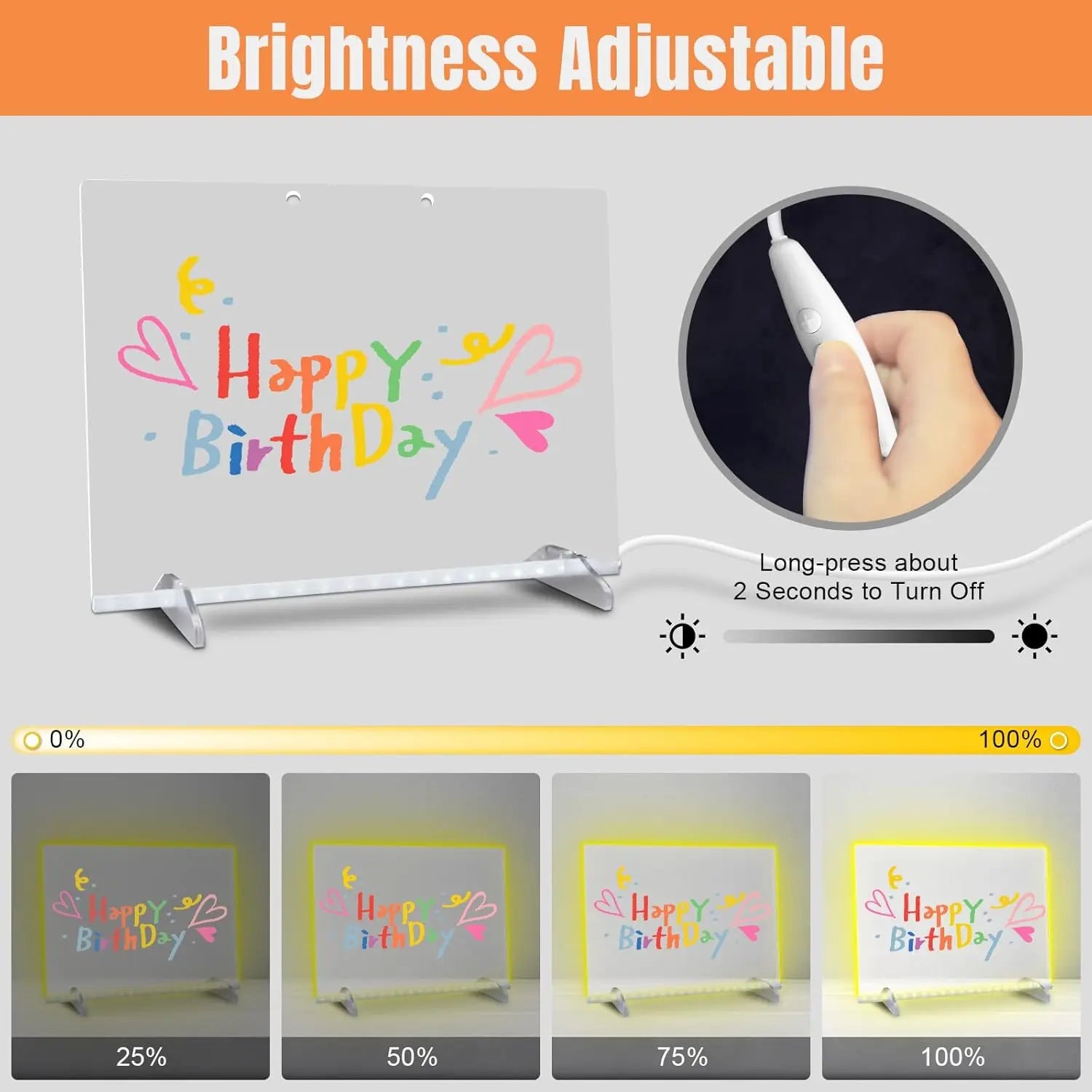 Illuminated LED Acrylic Note Board with Multicolour Lighting and Dry Erase Surface