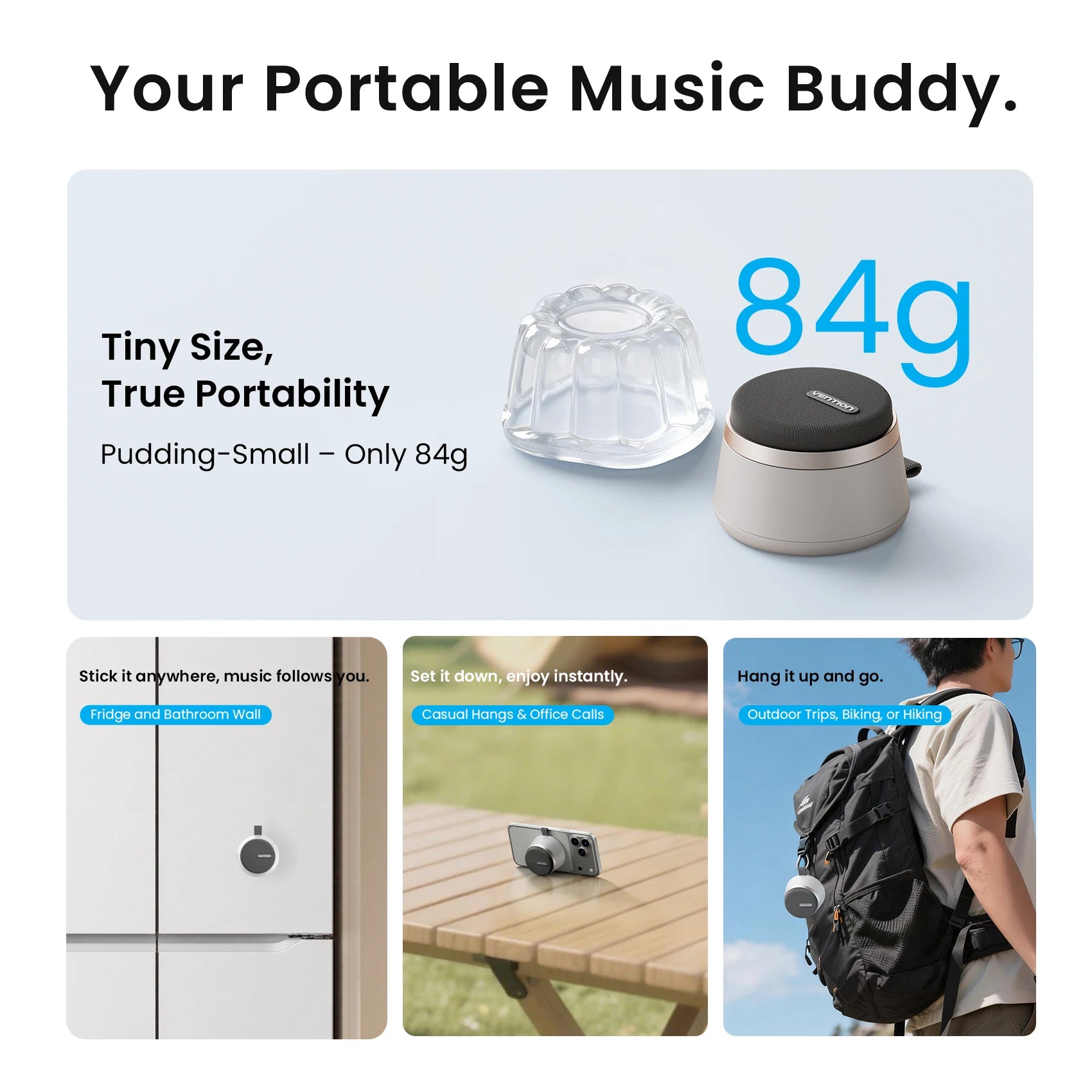 Magnetic Portable Bluetooth Speaker with IPX6 Waterproof and Enhanced Bass for Outdoor Use