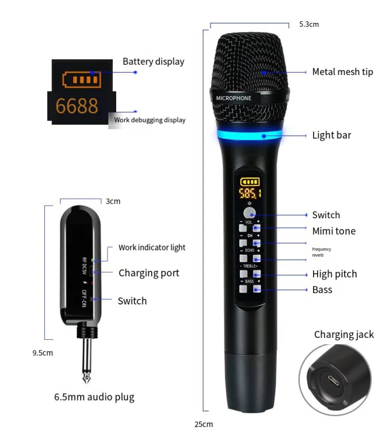 Wireless UHF Handheld Microphone with Bluetooth for Karaoke Party Church and Live Performances
