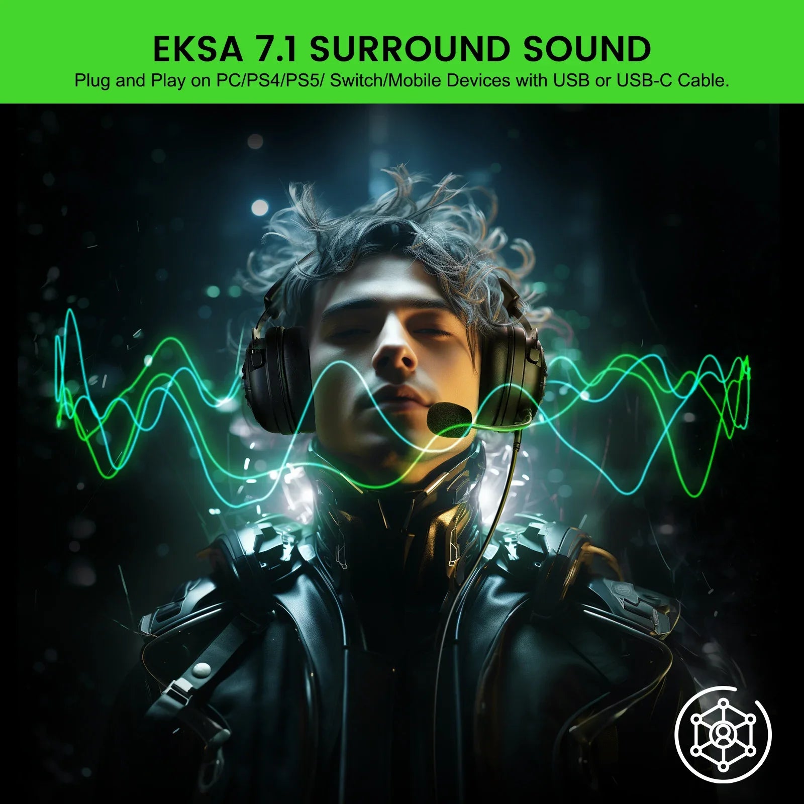 Wired Gaming Headset with 7.1 Surround Sound and ENC Microphone for PC and Console Gaming