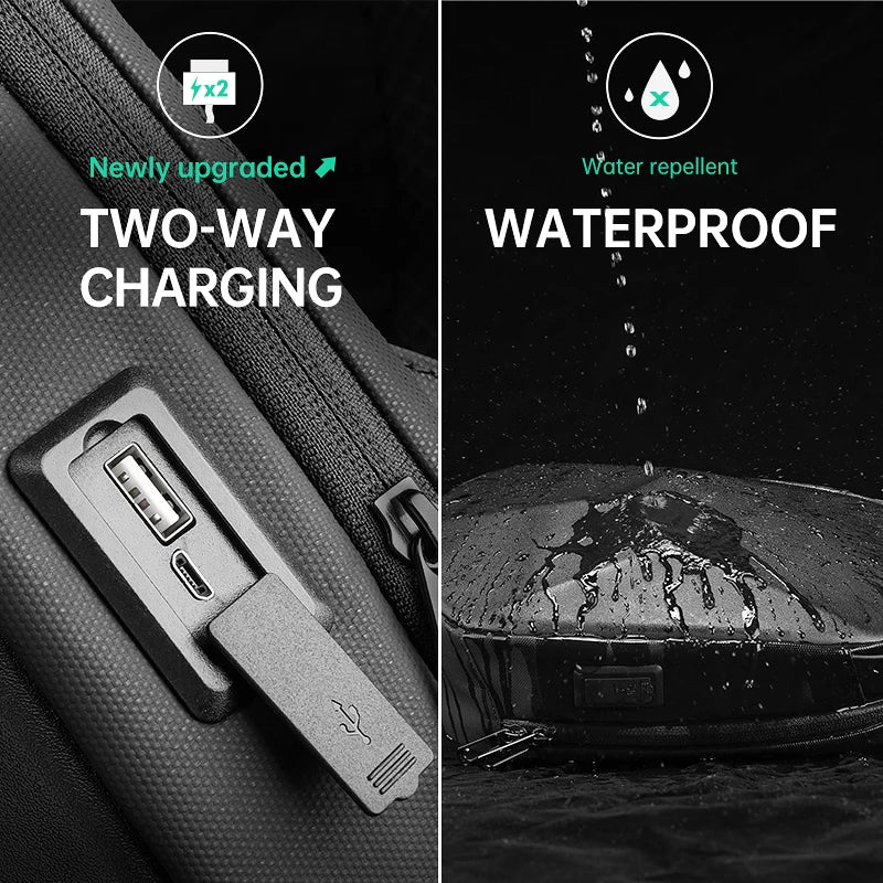 Water Resistant Crossbody Sling Bag with USB Charging and Anti-Theft Design for Tablets and Travel