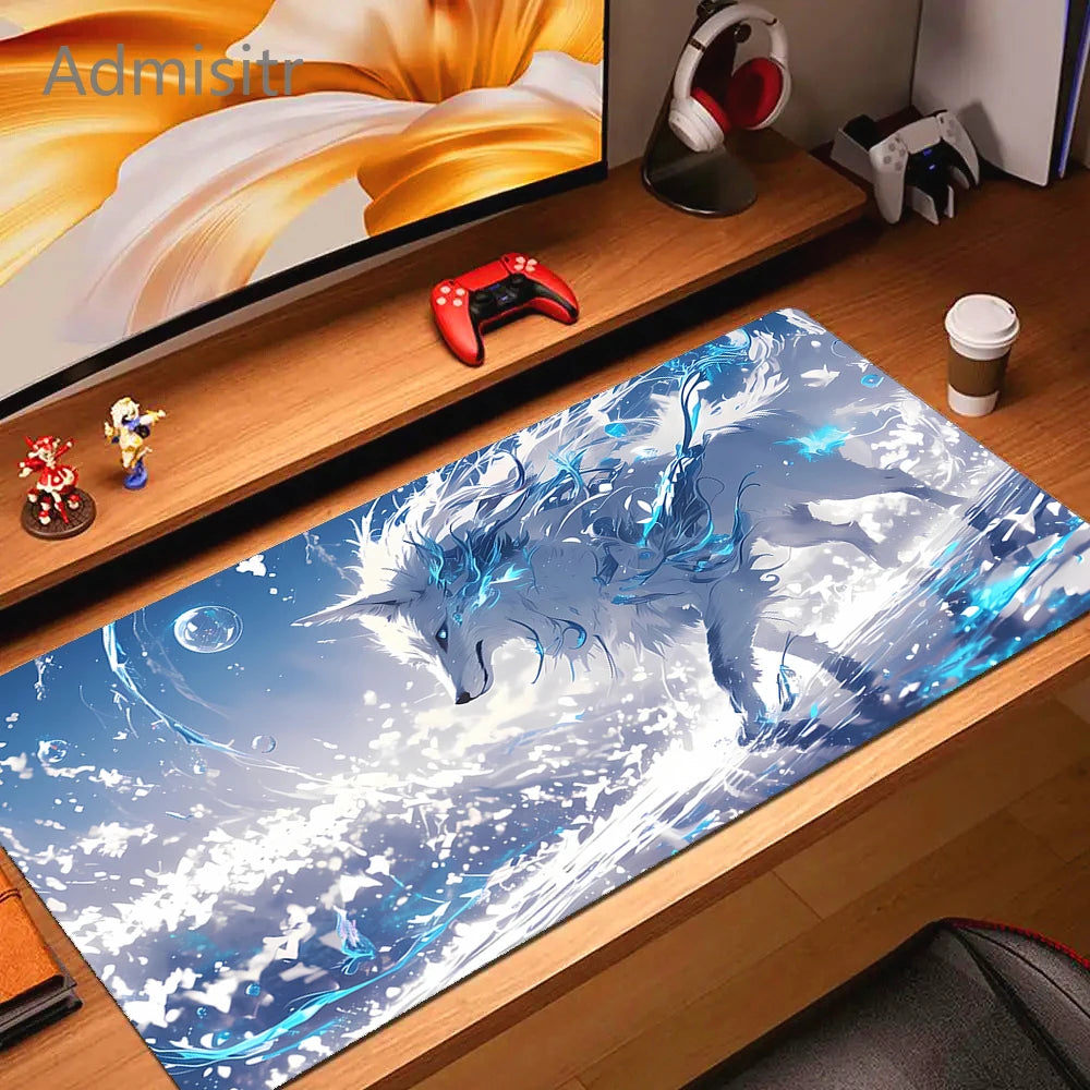 XXL Cartoon Fox Gaming Mouse Pad Non-Slip Rubber Desk Mat for Computer and Office Use