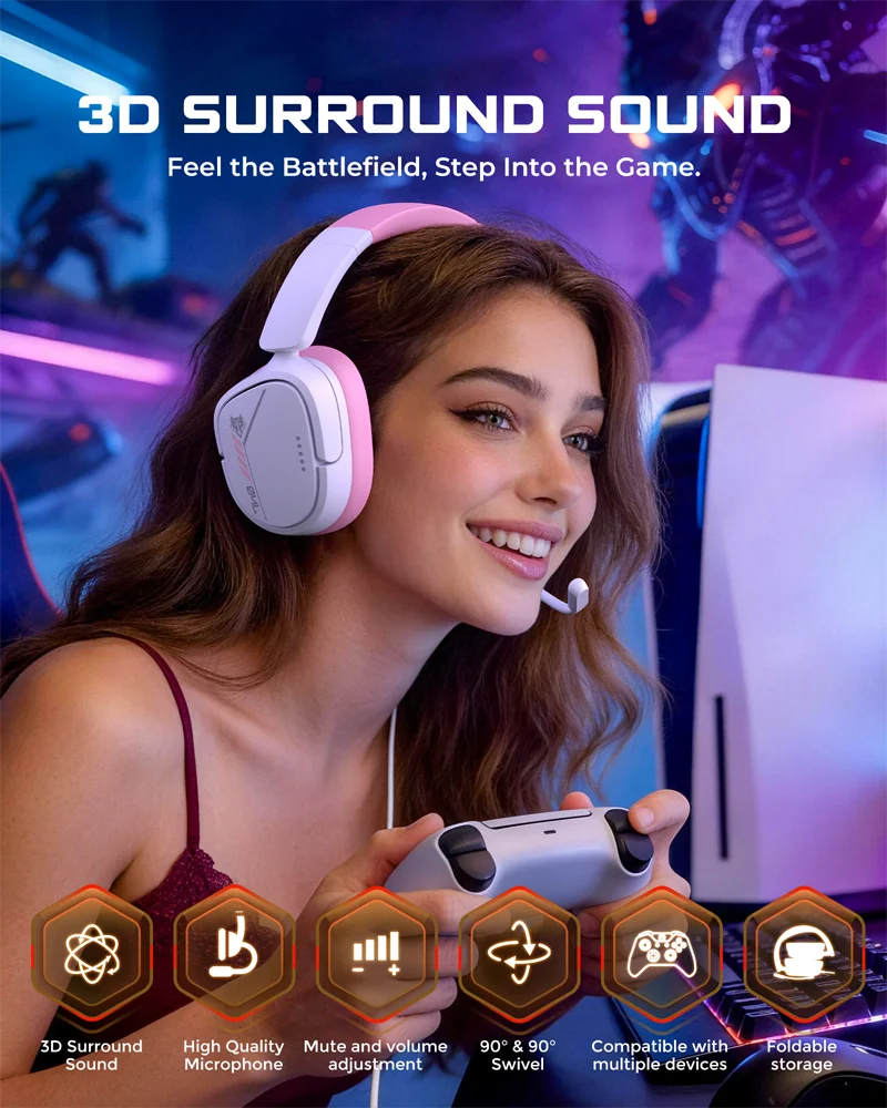 Lightweight Gaming Headset with Clear Mic and 3.5mm Audio Jack for Console and PC