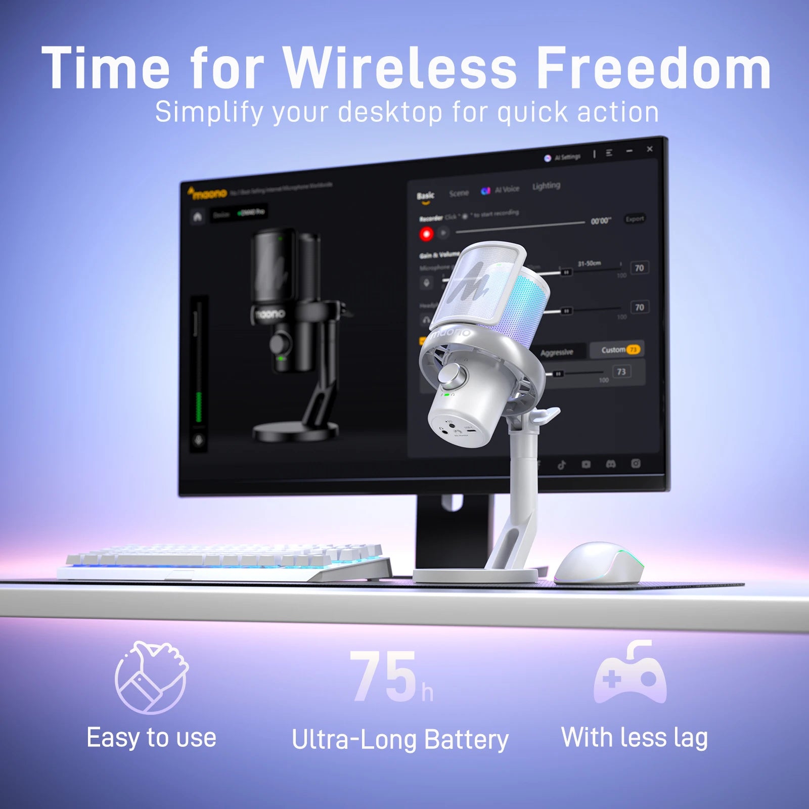 Wireless USB Gaming Microphone with AI Voice Changer Noise Reduction for PC Laptop Streaming