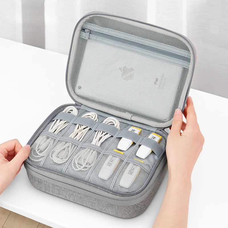 Double Layer Hard EVA Electronics Storage Case for Cables Chargers Earphones and Travel Accessories