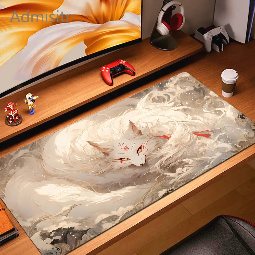 Kawaii Anime Pink Fox Mouse Pad Extra Large Natural Rubber Non-Slip Desk Mat for Gaming and Office