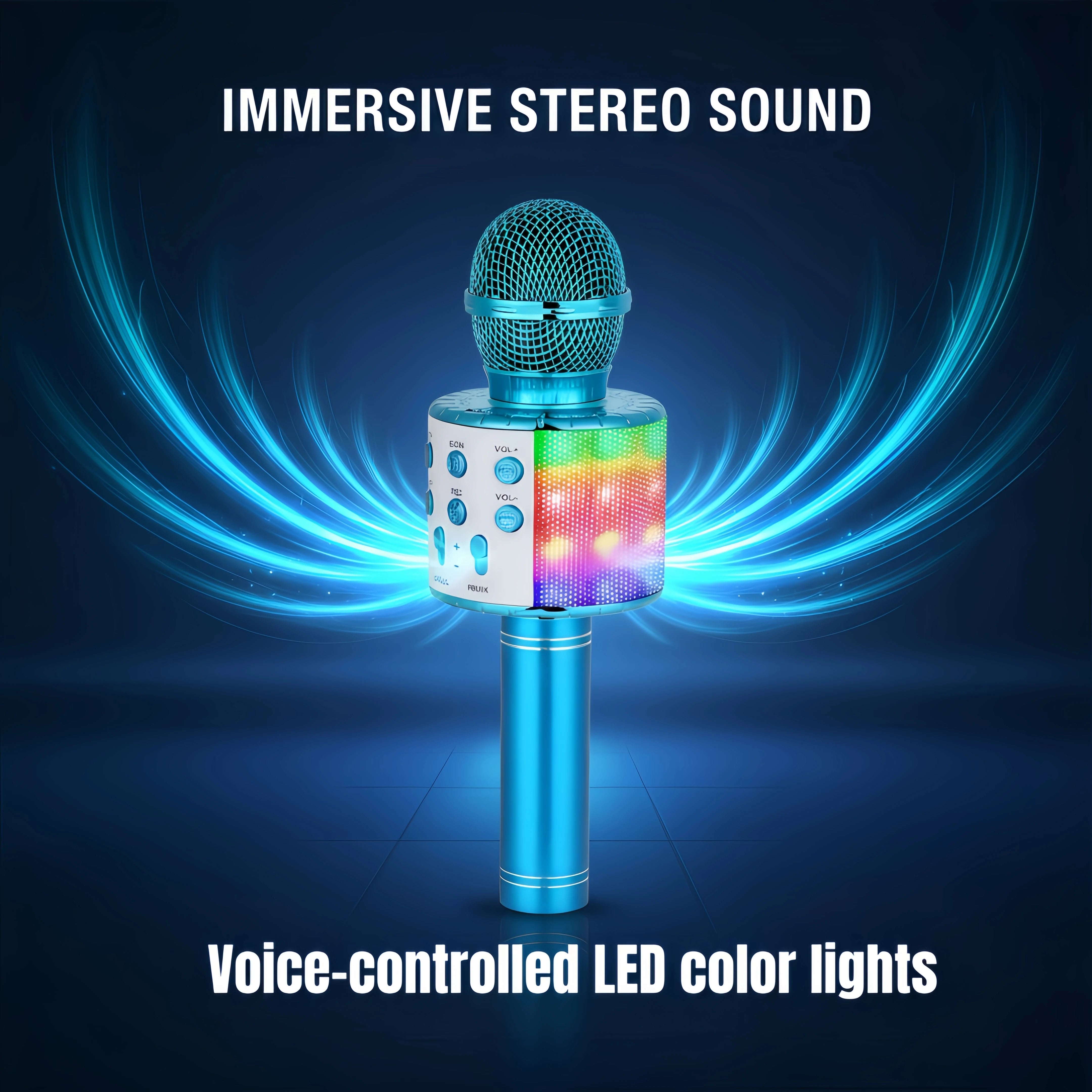 Wireless Kids Karaoke Microphone with Bluetooth Speaker Voice Changer and LED Lights