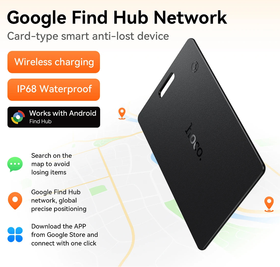 Ultra Thin Waterproof Smart Wallet Tracker Card with Wireless Charging for Android and Google Find My