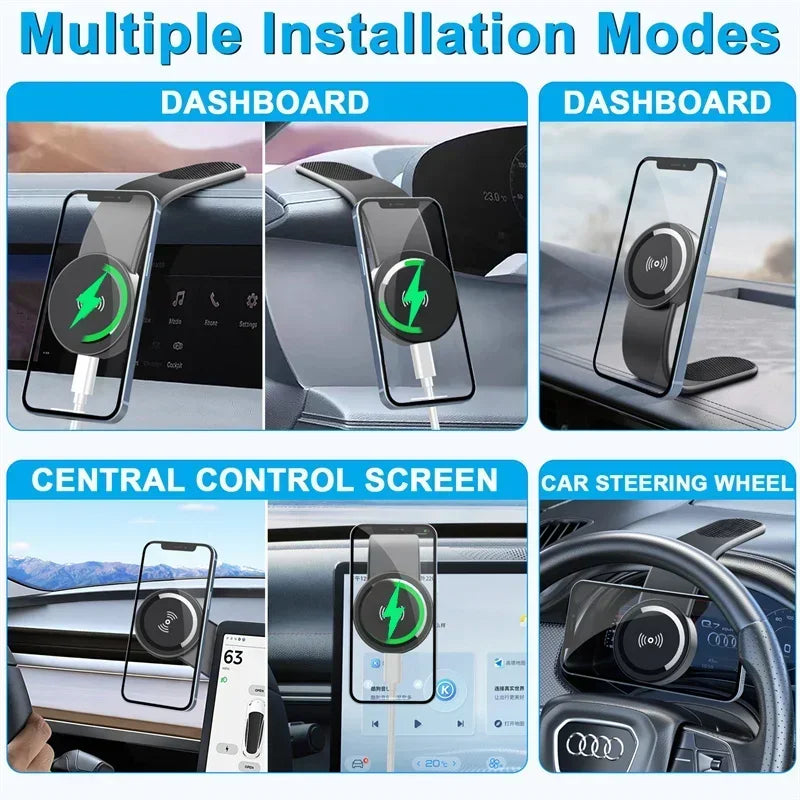 Magnetic Wireless Car Charger and Fast Charging Phone Mount for Dashboard and Screen Use