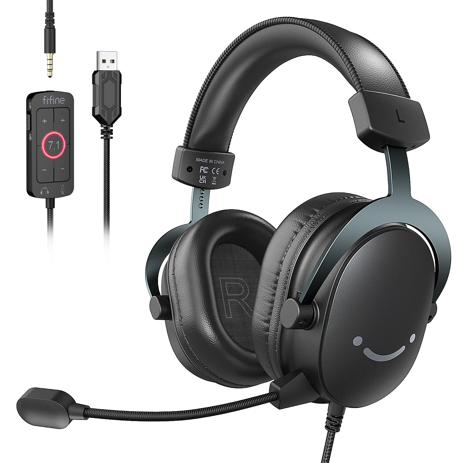 Wired Gaming Headset with 7.1 Surround Sound, USB & 3.5mm Jack, Mic, Volume Control for PC PS5
