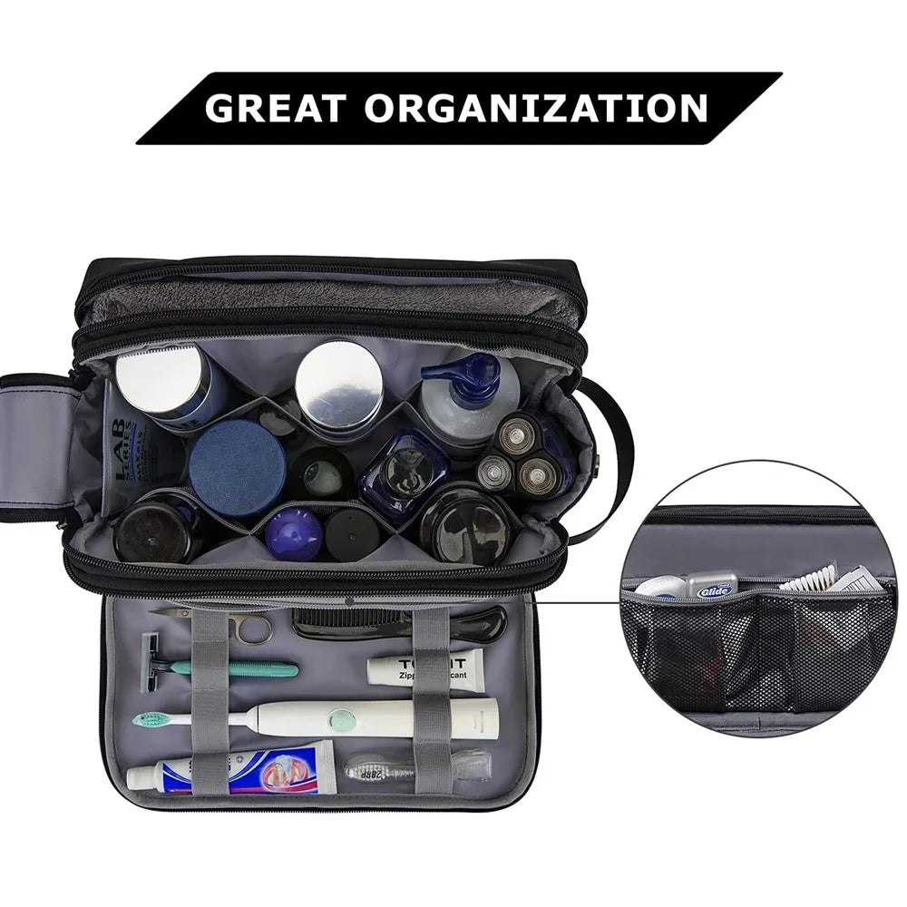 Large Capacity Multi-Layer Travel Toiletries and Makeup Organiser with Full Opening Design