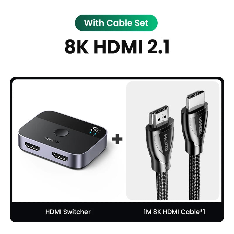 8K HDMI 2.1 Switch Splitter 2 In 1 Out 4K 120Hz HDMI Switcher for PS5 Xbox TV Monitor