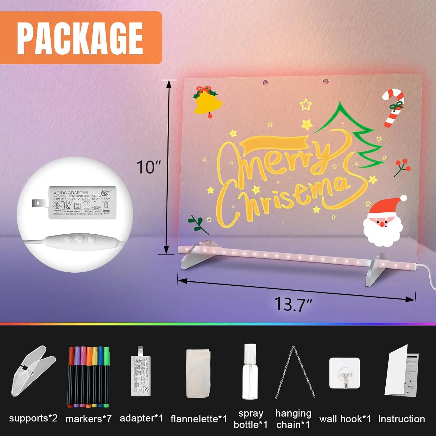 Illuminated LED Acrylic Note Board with Multicolour Lighting and Dry Erase Surface