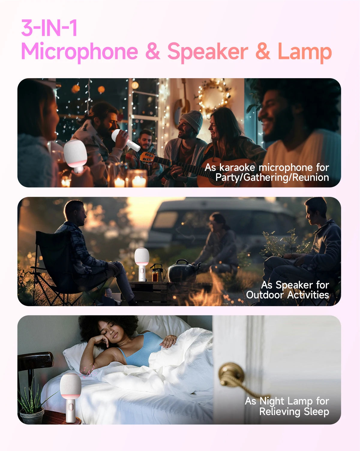 Portable 5-in-1 Wireless Bluetooth Karaoke Microphone with Speaker and Dynamic LED Lights