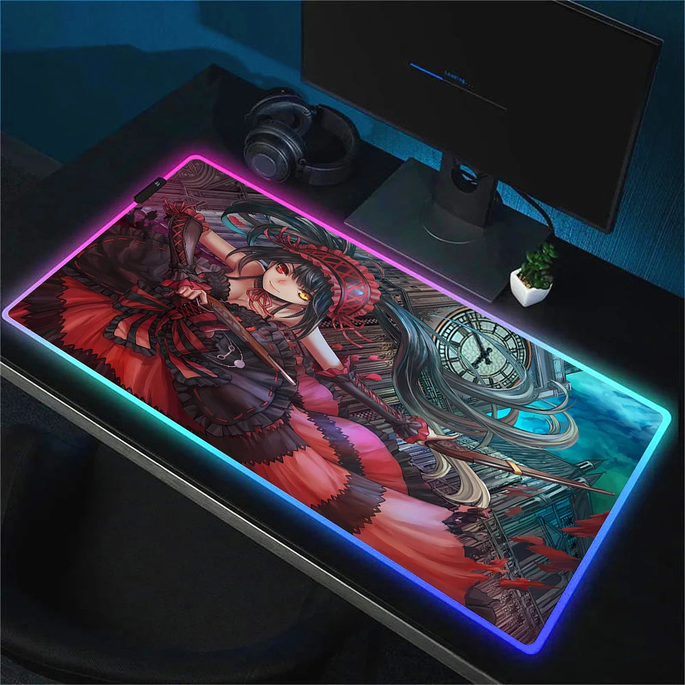 RGB Gaming Mouse Pad with Anime Design Large Non-Slip Backlit Desk Mat for Keyboard and Mouse