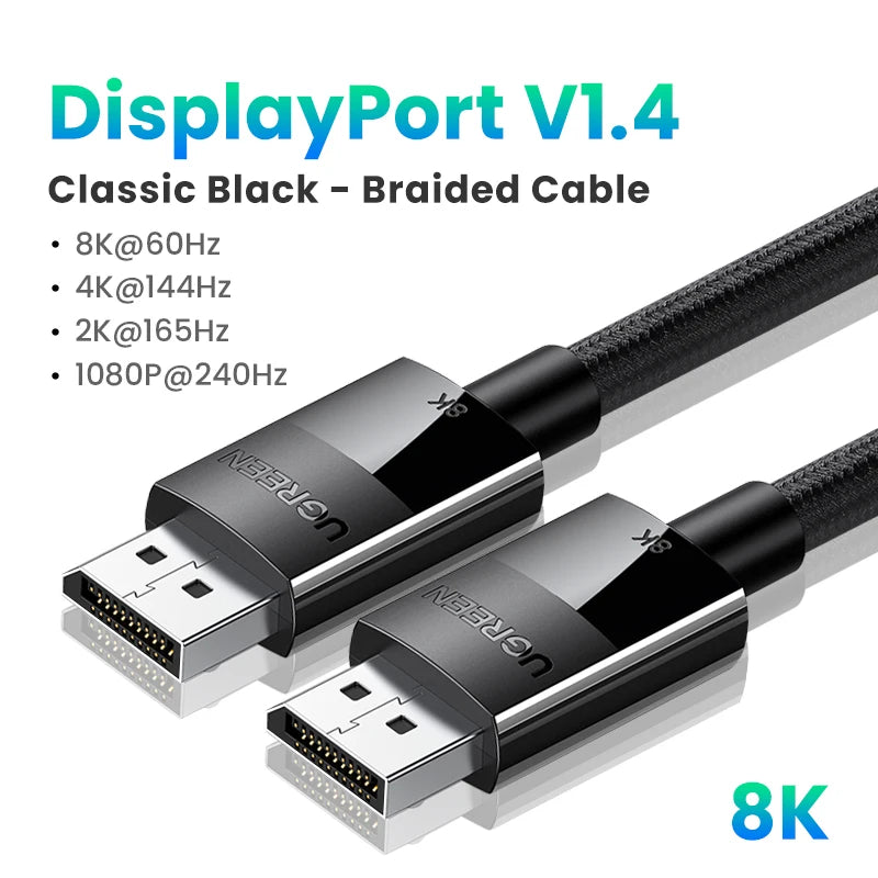 16K DisplayPort 2.1 Cable 80Gbps DP to DP Lead for 8K 4K 240Hz Gaming Monitors PCs
