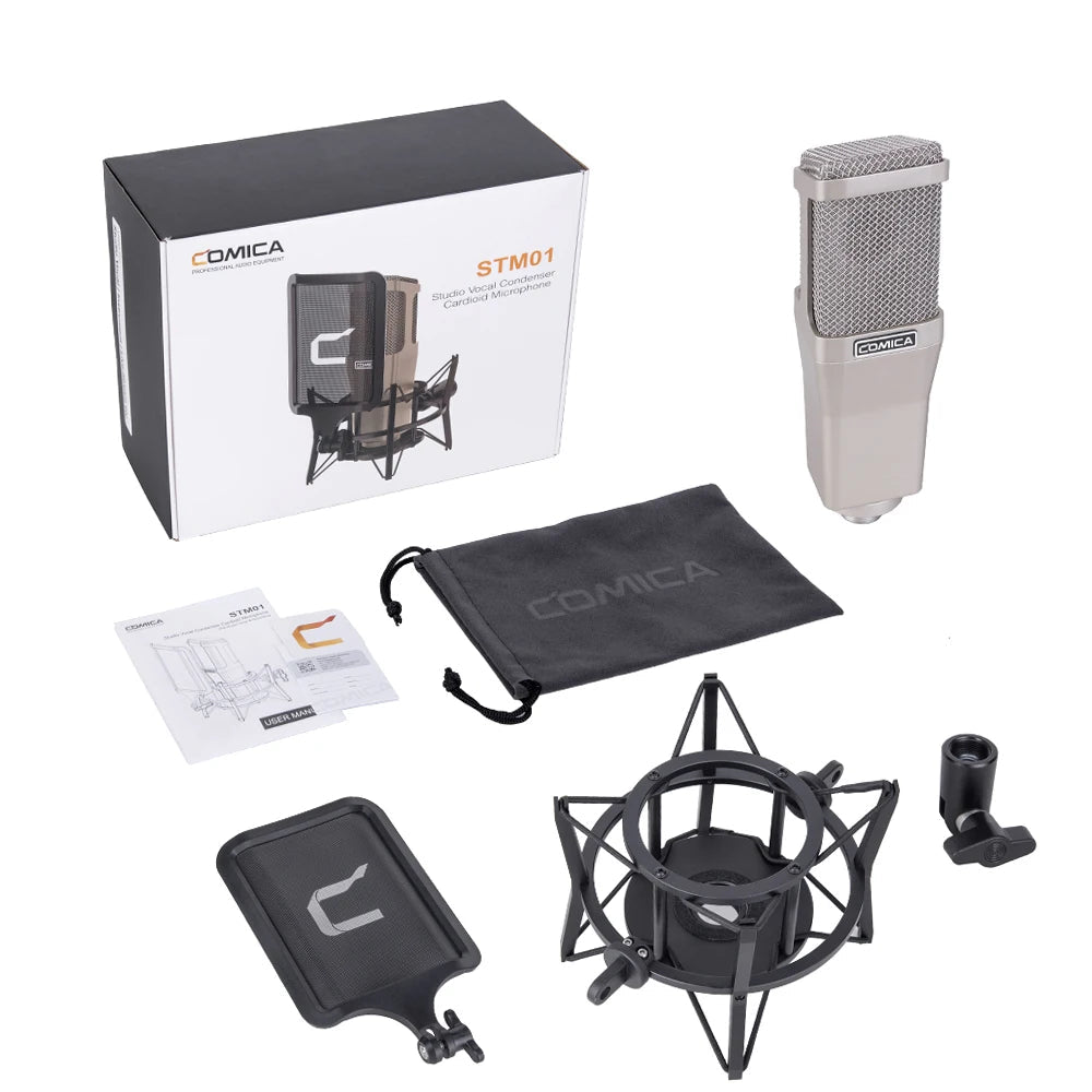 Professional Studio XLR Condenser Cardioid Microphone with Large Diaphragm and Pop Shield