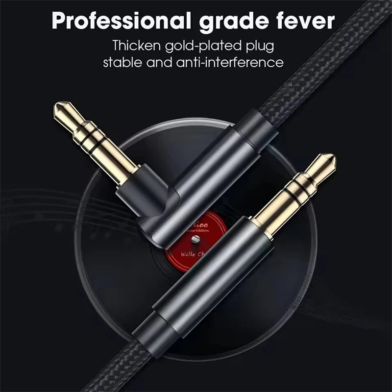 3.5mm Right Angle AUX Audio Cable Male to Male for Car, Headphones, Speakers & Phones