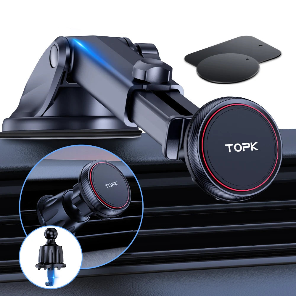 Universal 2-in-1 Magnetic Car Phone Holder, N52 Strong Magnet Mount for Dashboard & Air Vent