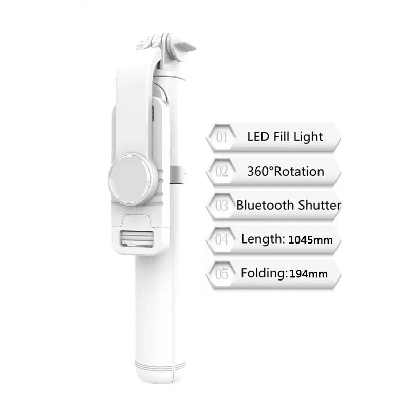 Extended 1045mm Bluetooth Selfie Stick Tripod with LED Fill Light & Remote for Android iOS Phones