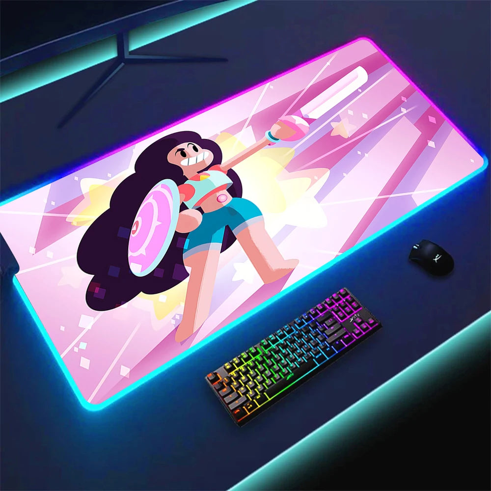 RGB Anime Gaming Mouse Pad with LED Lighting Non-slip Surface Large Waterproof Desk Mat