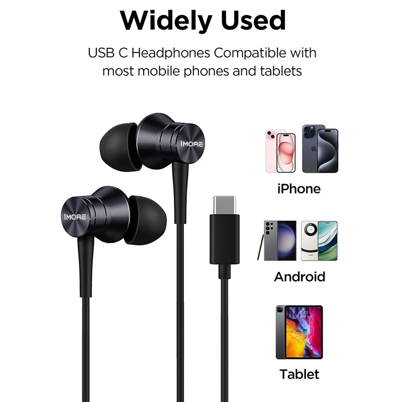 USB-C In-Ear Wired Headphones with Microphone Noise Isolation and Volume Controls
