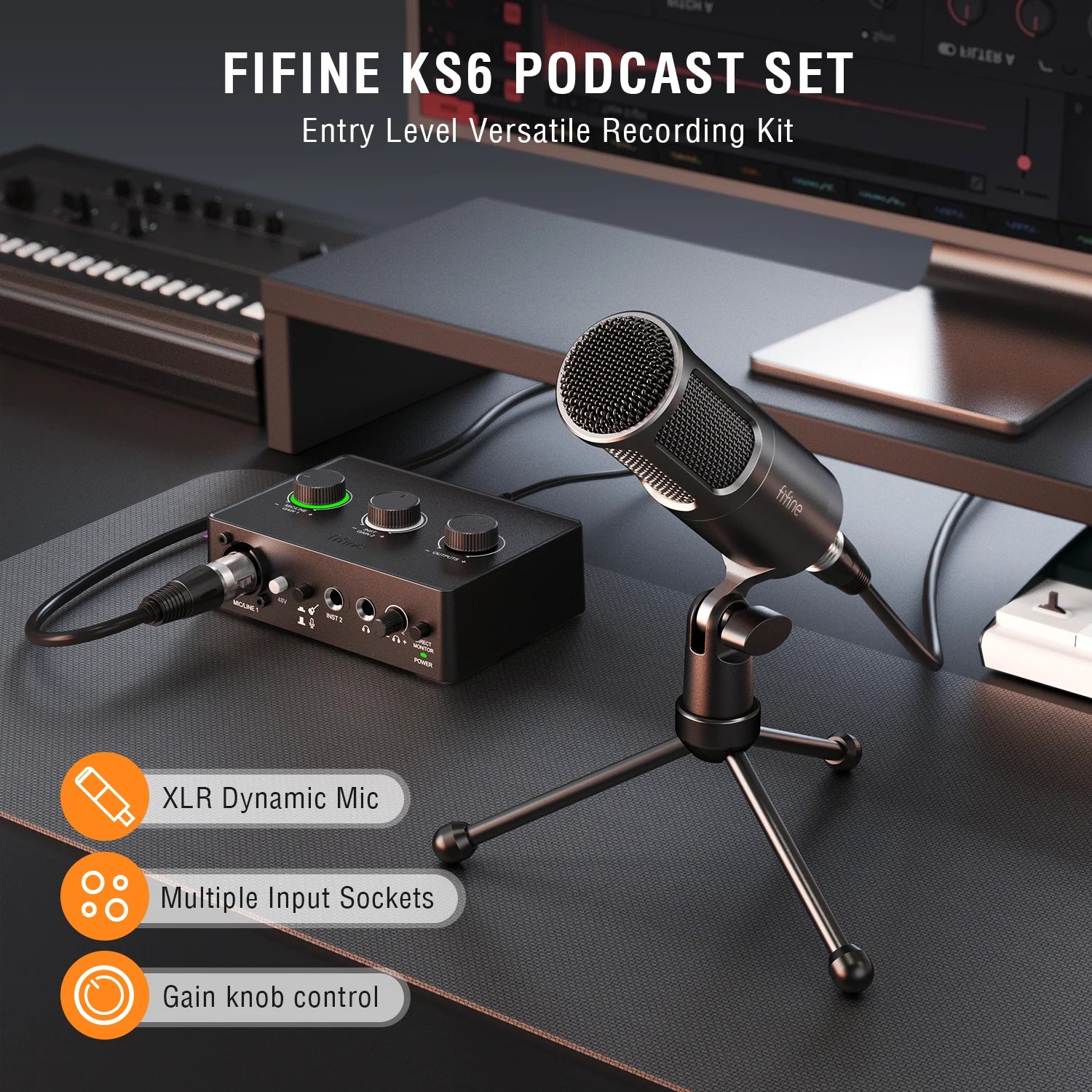 Professional Podcast Kit with Dynamic Microphone and Audio Mixer for Studio Recording