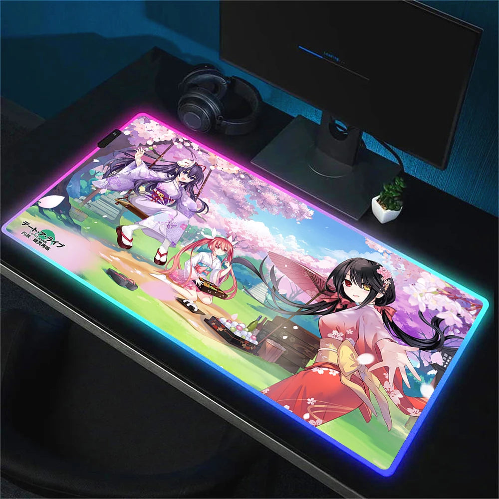 RGB Gaming Mouse Pad with Anime Design Large Non-Slip Backlit Desk Mat for Keyboard and Mouse