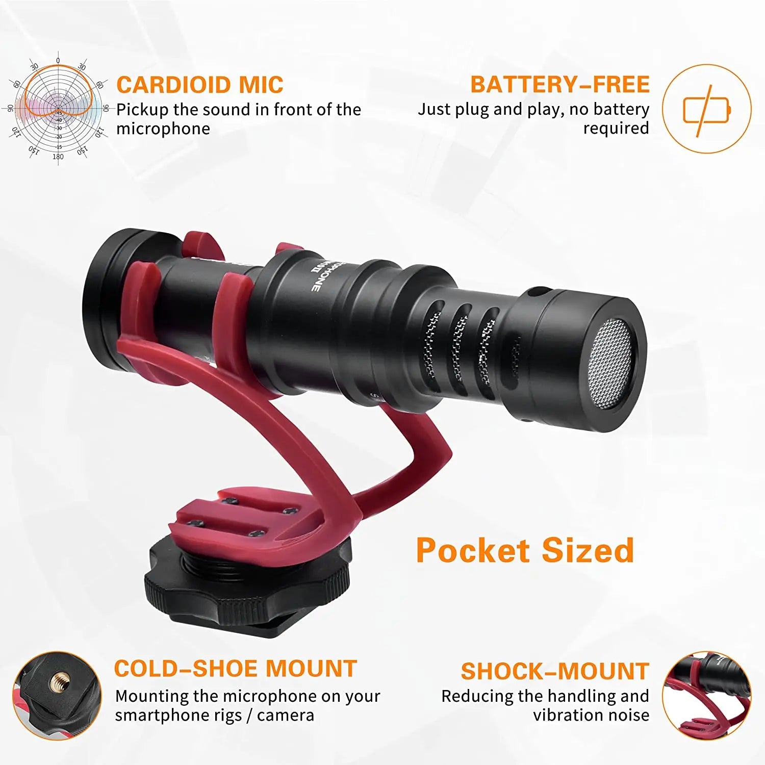 Professional Shotgun Microphone with Shock Mount for Camera Smartphone DSLR Vlogging Audio Recording