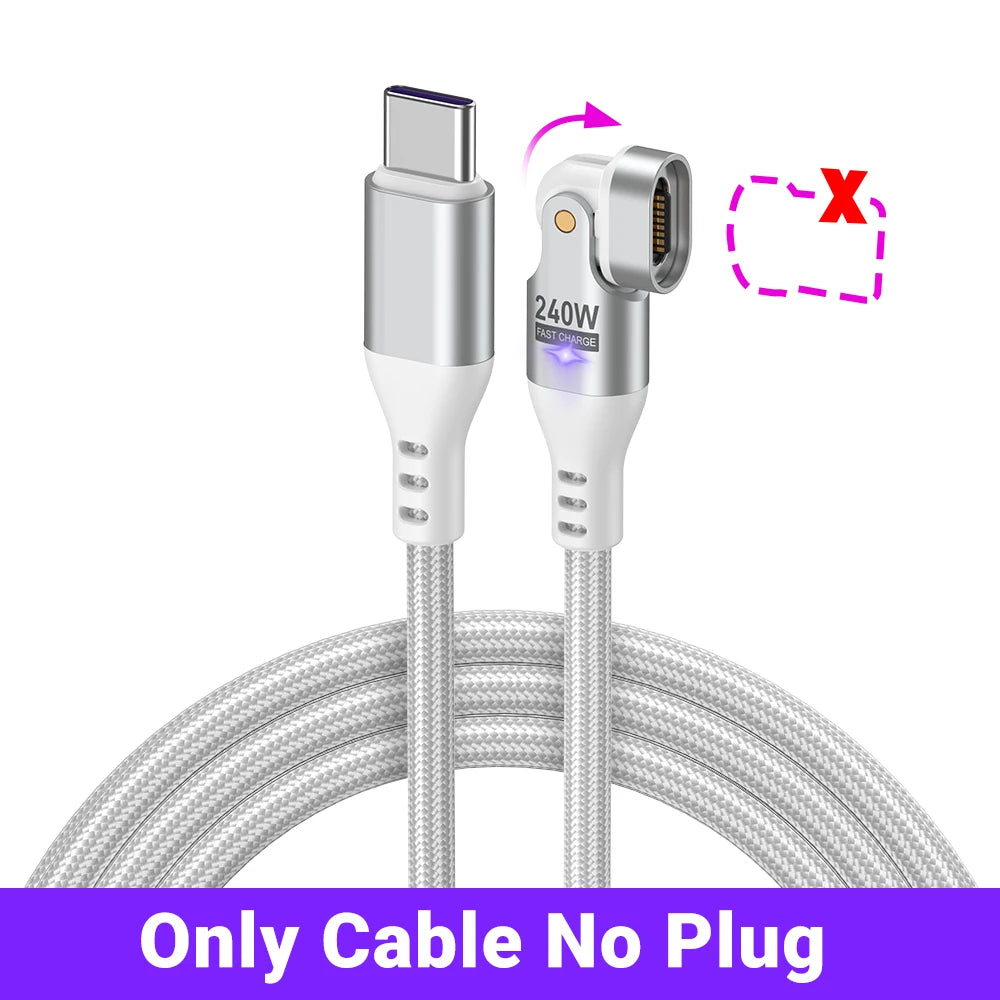 Magnetic 240W Fast Charging USB Cable with 180 Degree Rotation for iPhone and Type C Devices