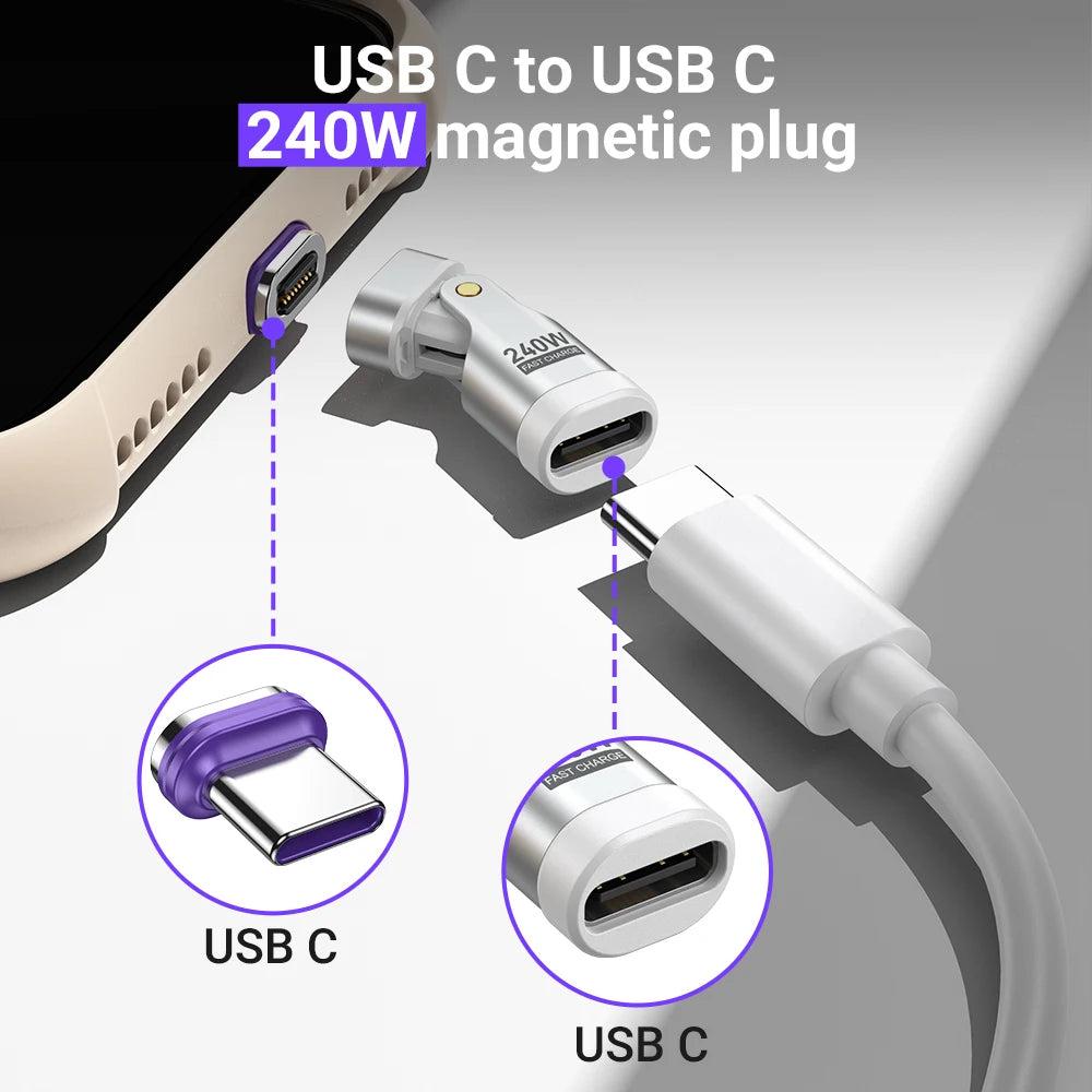 240W Magnetic USB C Adapter OTG Converter Type C Male to Female Fast Charging Connector