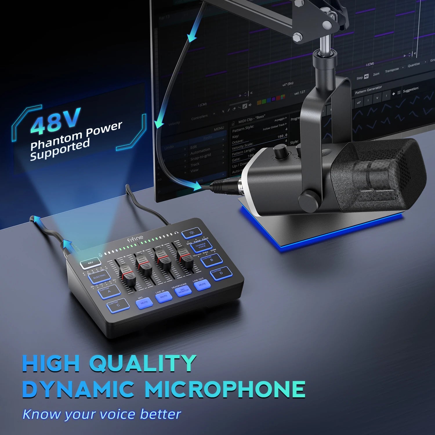 All in One Podcast Kit with RGB Audio Mixer and Dynamic Microphone for PC Gaming Streaming Recording